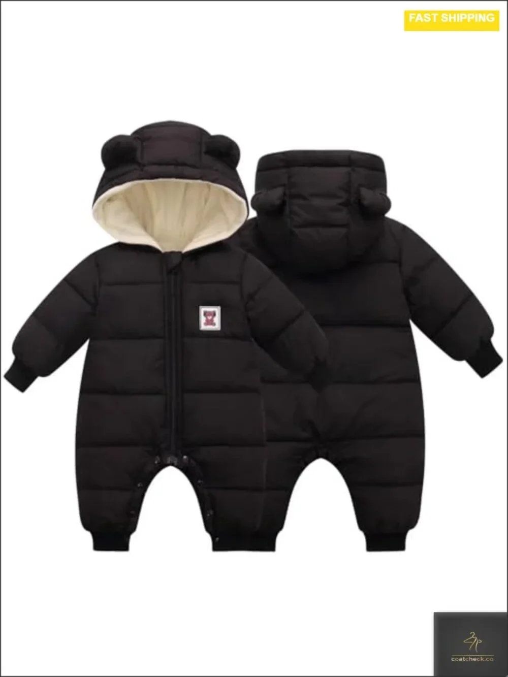 Baby Bear Hooded Snowsuit, Waterproof Winter Jumpsuit for Toddler, Cozy Padded